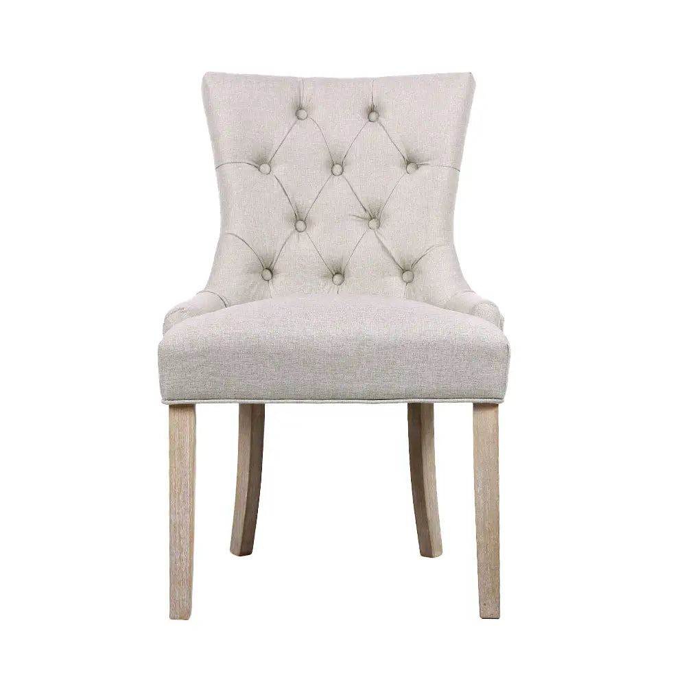 Artiss Set of 2 Dining Chair Beige CAYES French Provincial Chairs Wooden Fabric Retro Cafe - Furniture > Dining