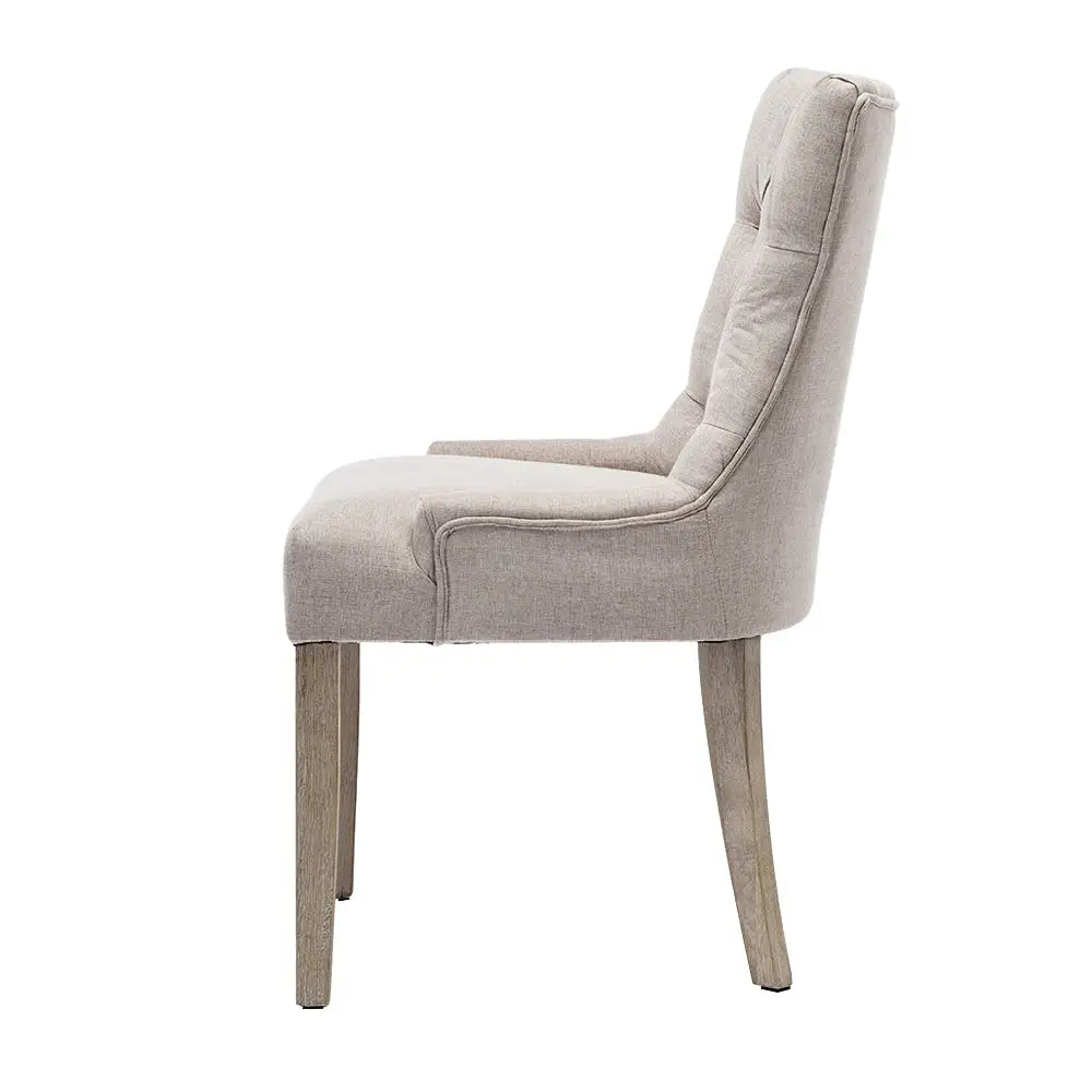 Artiss Set of 2 Dining Chair Beige CAYES French Provincial Chairs Wooden Fabric Retro Cafe - Furniture > Dining