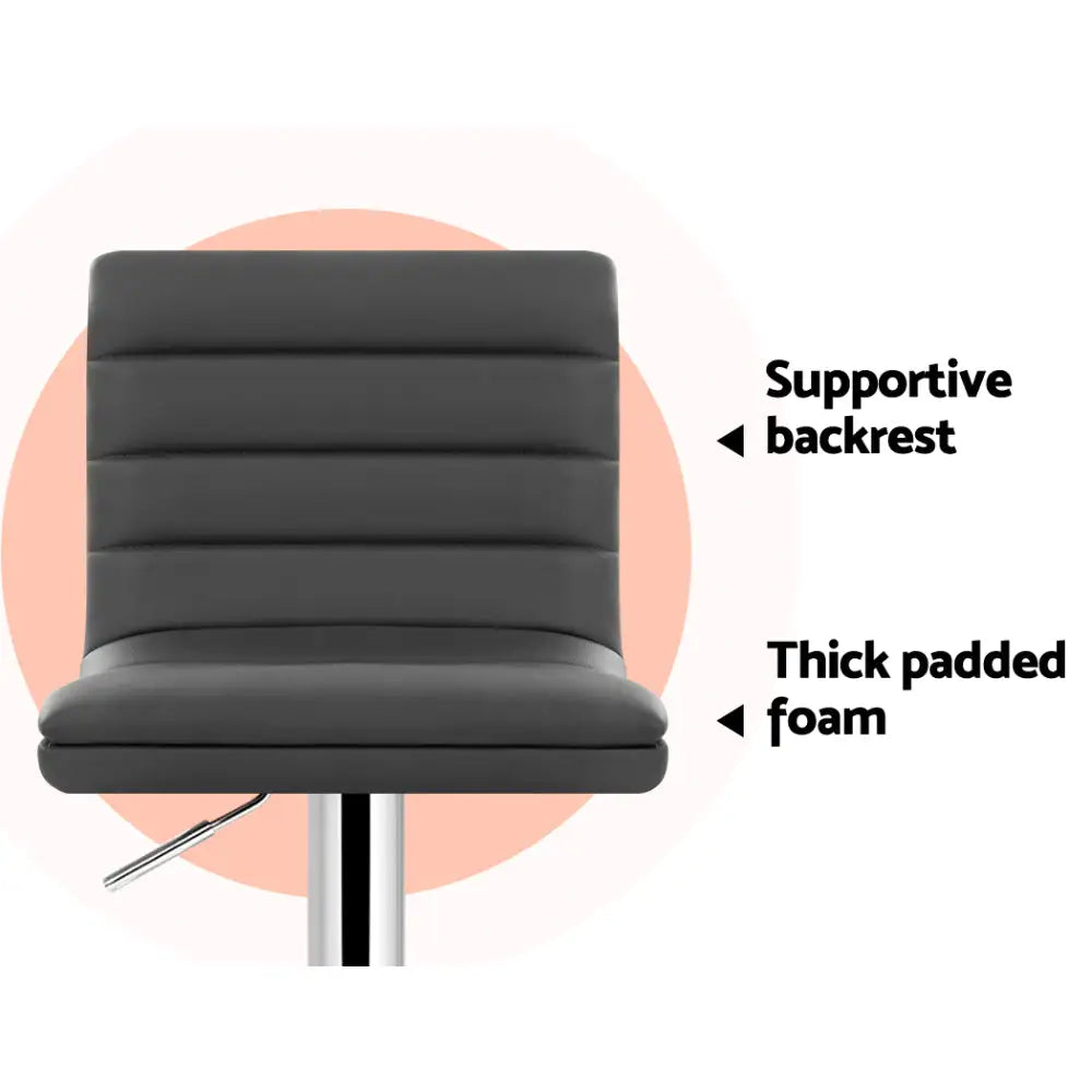 Artiss Set of 4 PU Leather Lined Pattern Bar Stools- Grey and Chrome - Furniture > Bar Stools & Chairs > Table & Bar
