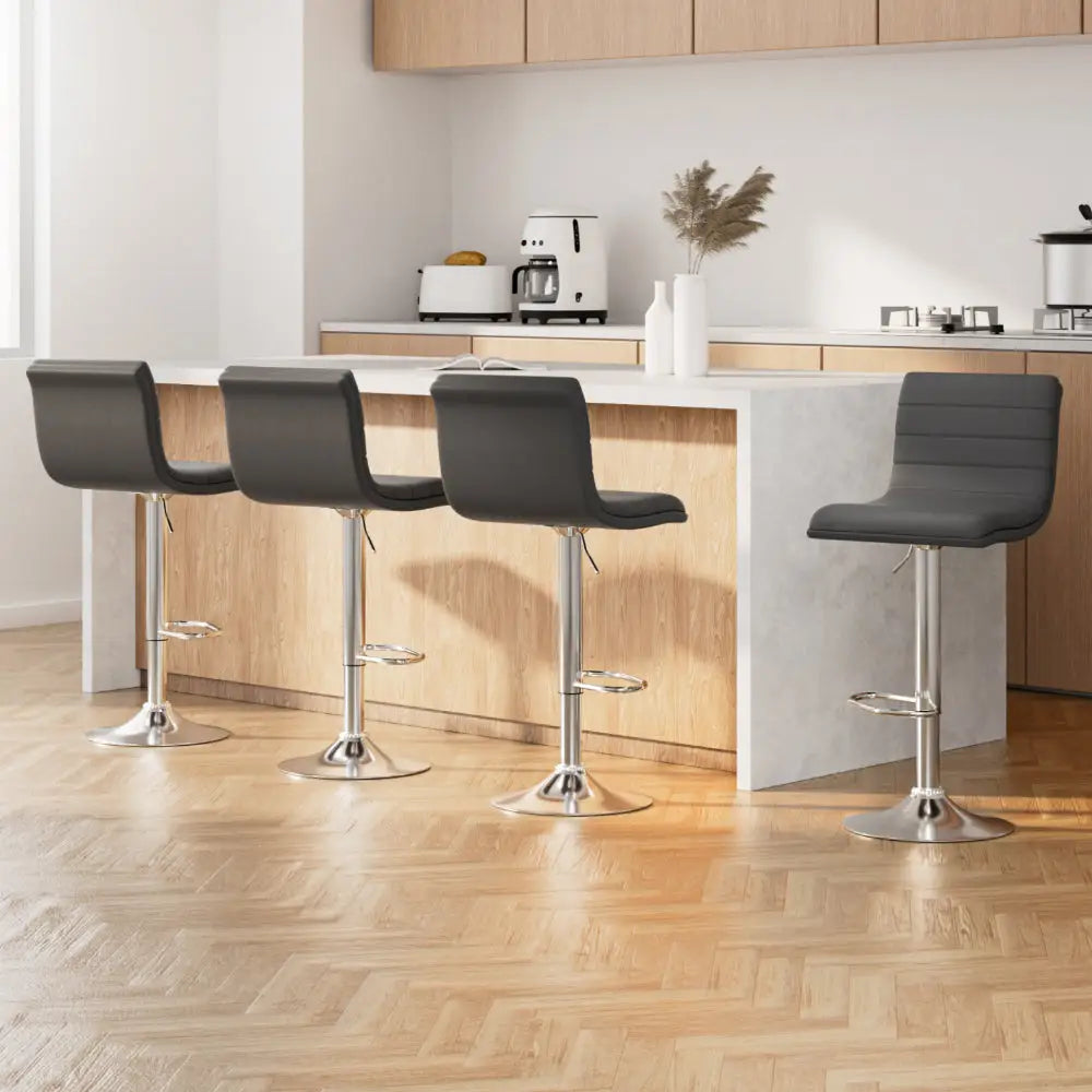 Artiss Set of 4 PU Leather Lined Pattern Bar Stools- Grey and Chrome - Furniture > Bar Stools & Chairs > Table & Bar
