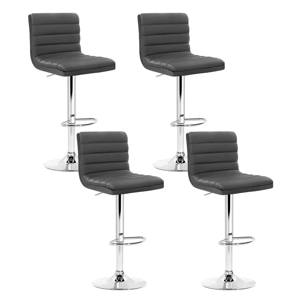 Artiss Set of 4 PU Leather Lined Pattern Bar Stools- Grey and Chrome - Furniture > Bar Stools & Chairs > Table & Bar