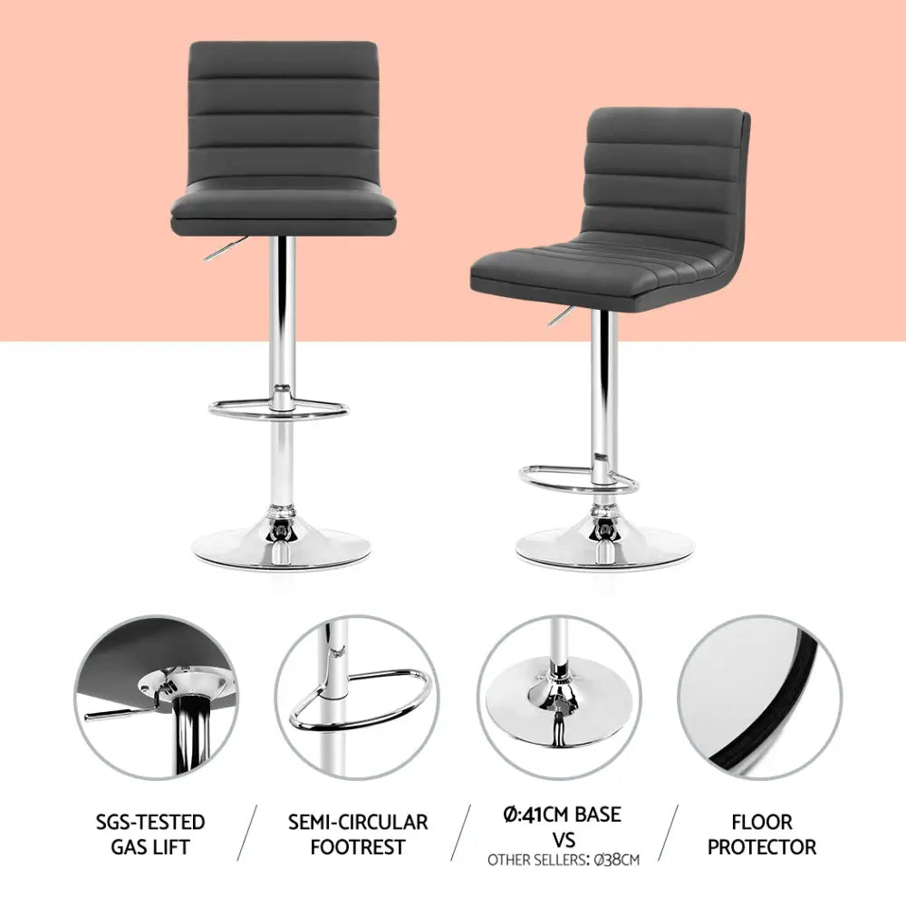 Artiss Set of 4 PU Leather Lined Pattern Bar Stools- Grey and Chrome - Furniture > Bar Stools & Chairs > Table & Bar