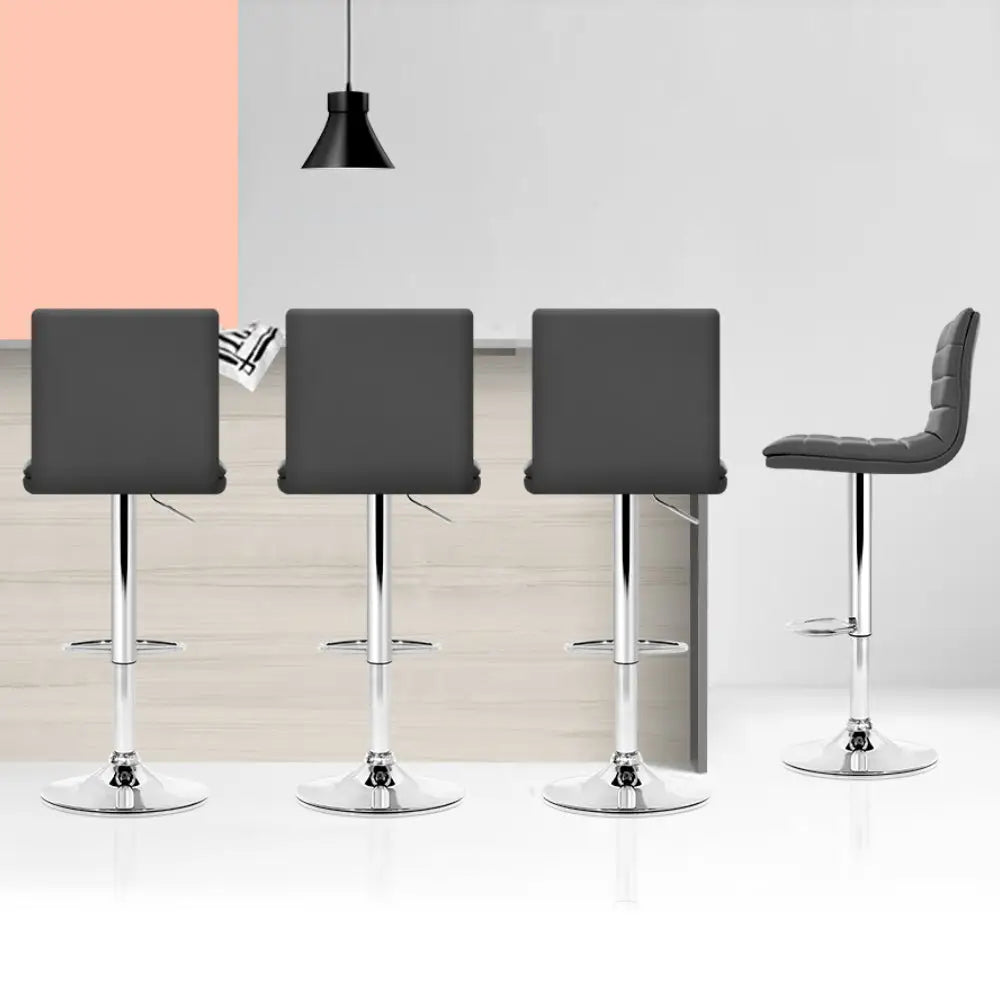 Artiss Set of 4 PU Leather Lined Pattern Bar Stools- Grey and Chrome - Furniture > Bar Stools & Chairs > Table & Bar