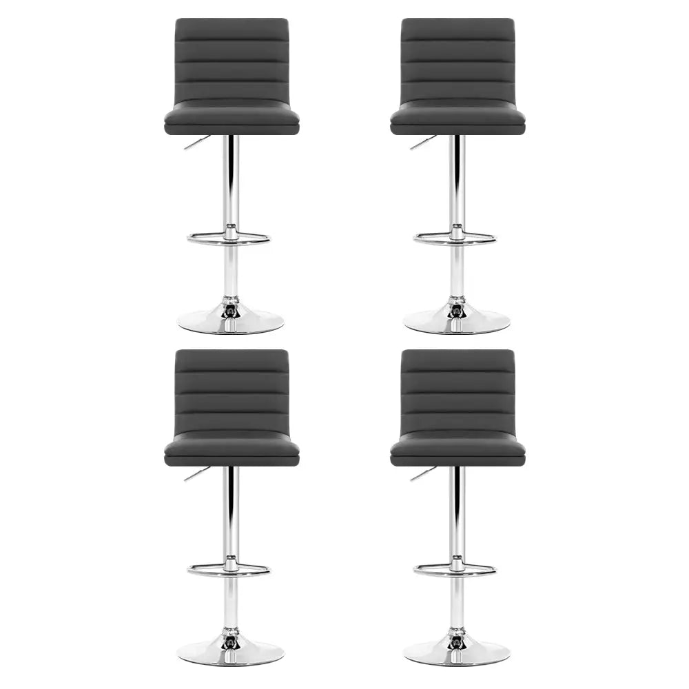Artiss Set of 4 PU Leather Lined Pattern Bar Stools- Grey and Chrome - Furniture > Bar Stools & Chairs > Table & Bar