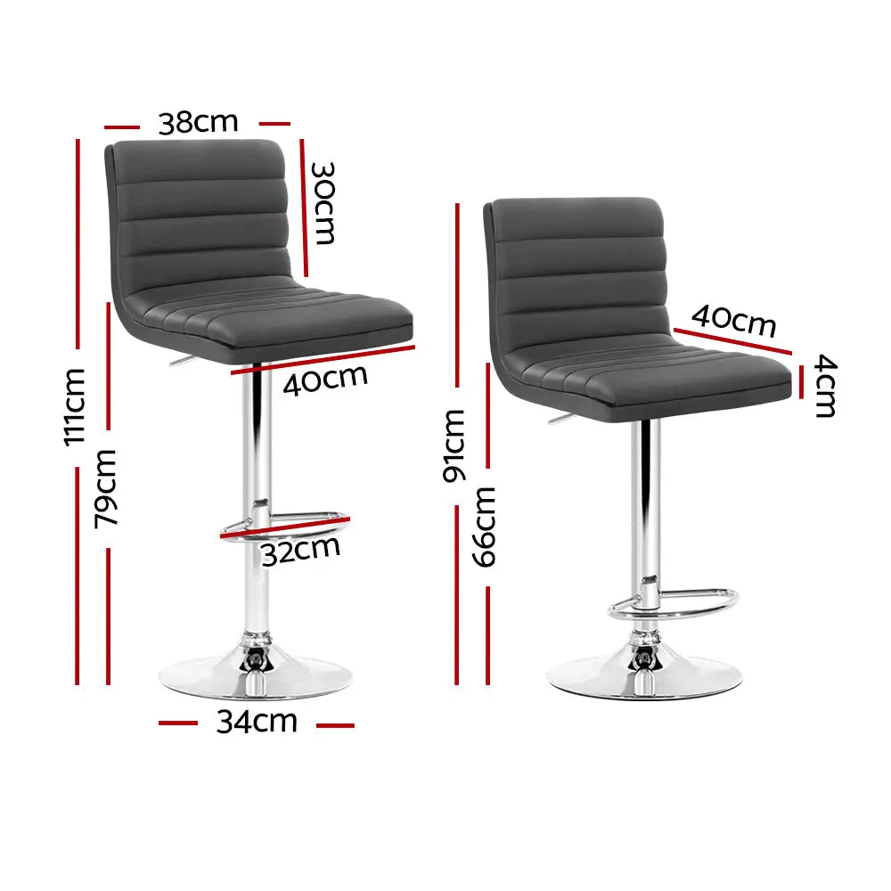 Artiss Set of 4 PU Leather Lined Pattern Bar Stools- Grey and Chrome - Furniture > Bar Stools & Chairs > Table & Bar