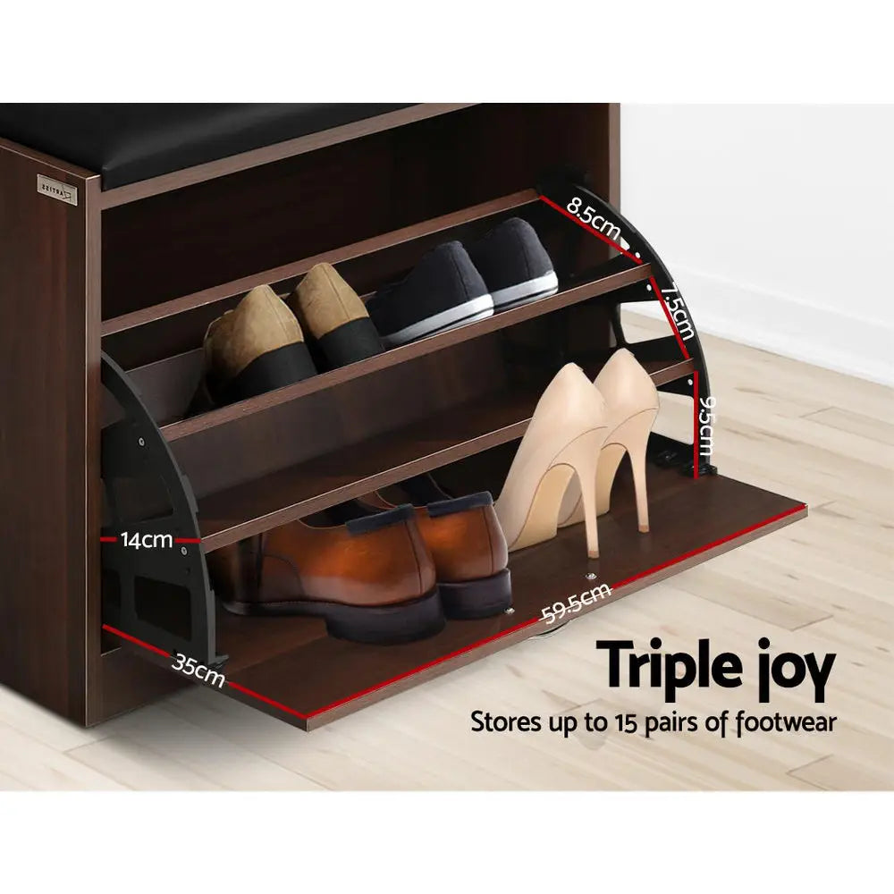 Artiss Shoe Bench Shoe Cabinet 15 Pairs Walnut Kyla - Furniture > Living Room