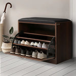 Artiss Shoe Bench Shoe Cabinet 15 Pairs Walnut Kyla - Furniture > Living Room