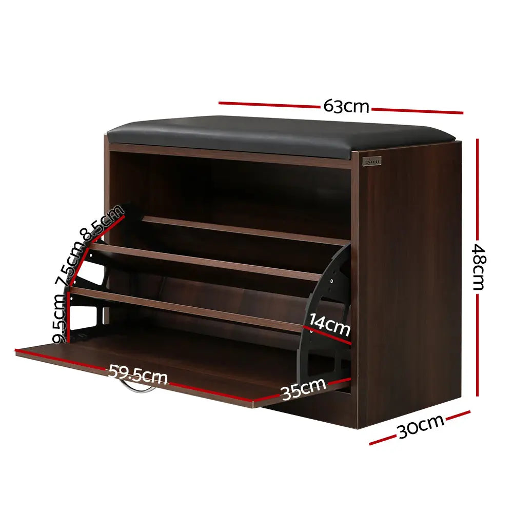 Artiss Shoe Bench Shoe Cabinet 15 Pairs Walnut Kyla - Furniture > Living Room