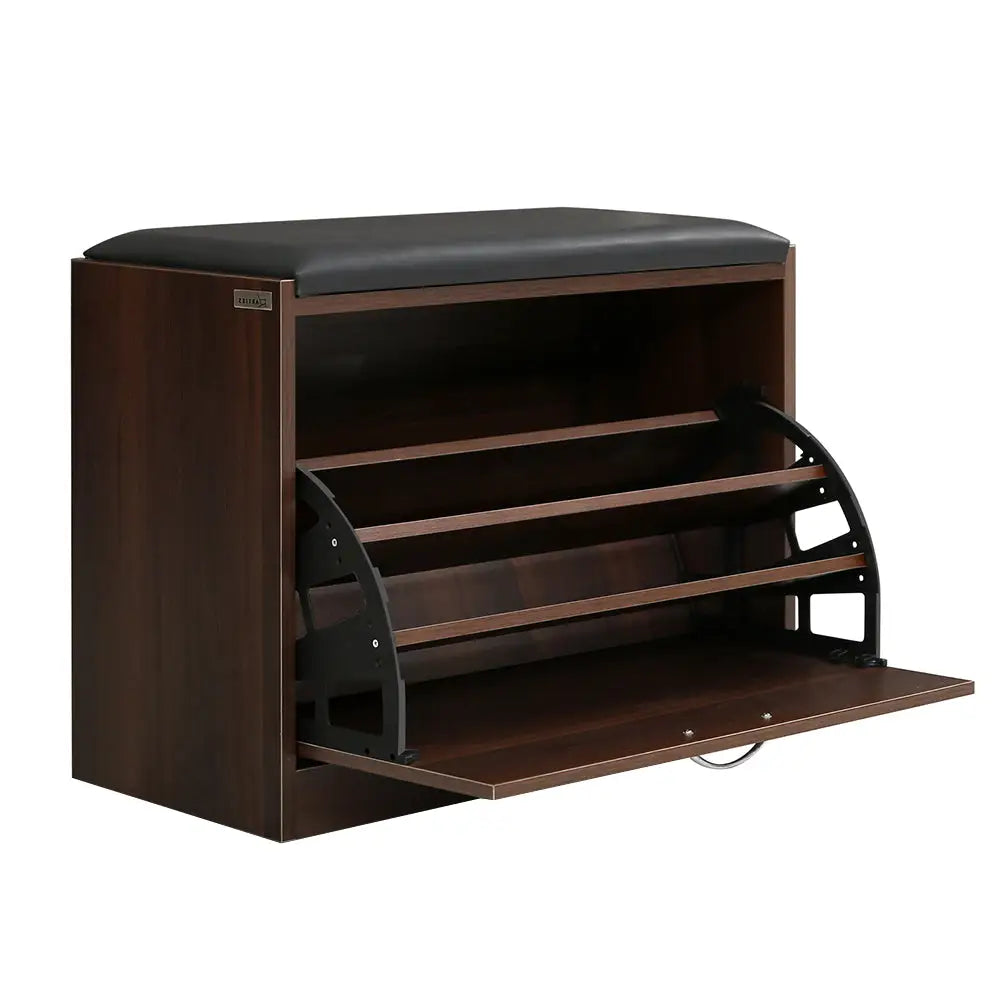 Artiss Shoe Bench Shoe Cabinet 15 Pairs Walnut Kyla - Furniture > Living Room