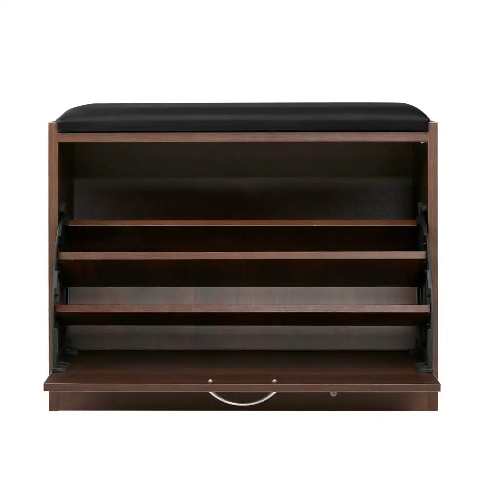 Artiss Shoe Bench Shoe Cabinet 15 Pairs Walnut Kyla - Furniture > Living Room