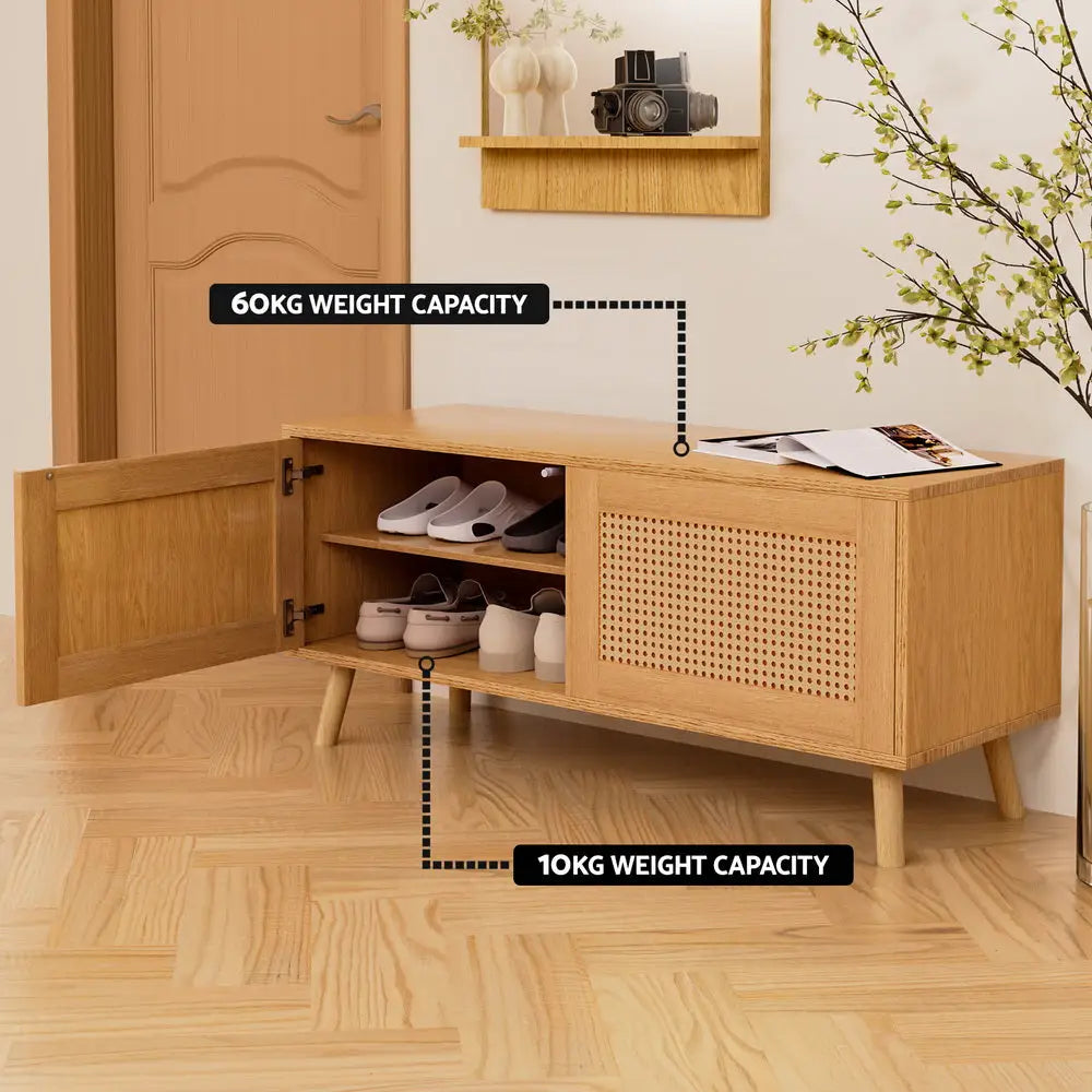 Artiss Shoe Bench Up to 10 Pairs Rattan Starlyn - Furniture > Bedroom