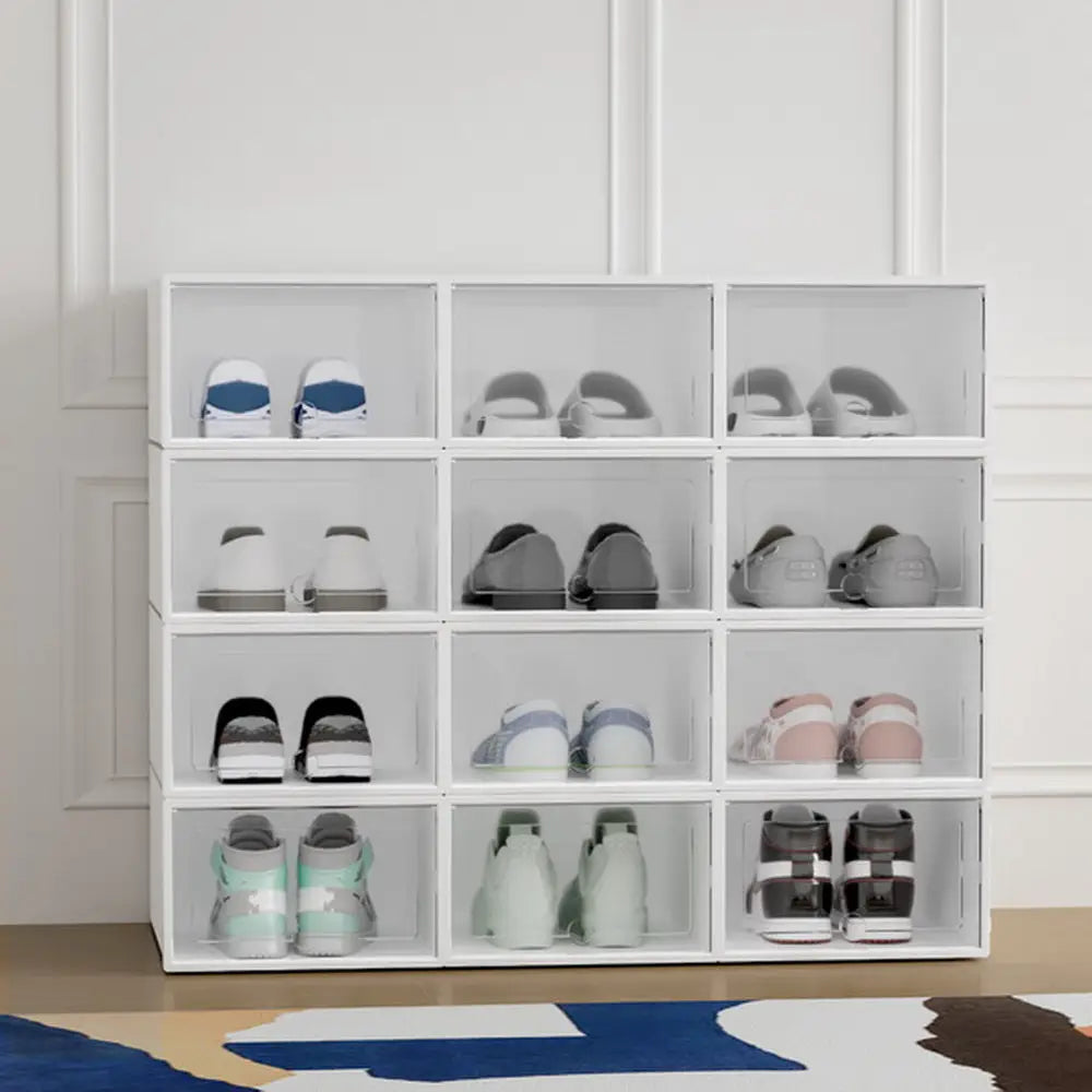 Artiss Shoe Box Set of 12 Storage Case Stackable Plastic Shoe Cabinet Cube White - Furniture > Bedroom
