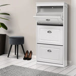 Artiss Shoe Cabinet 18 Pairs 3-tier White Sena - Furniture > Living Room