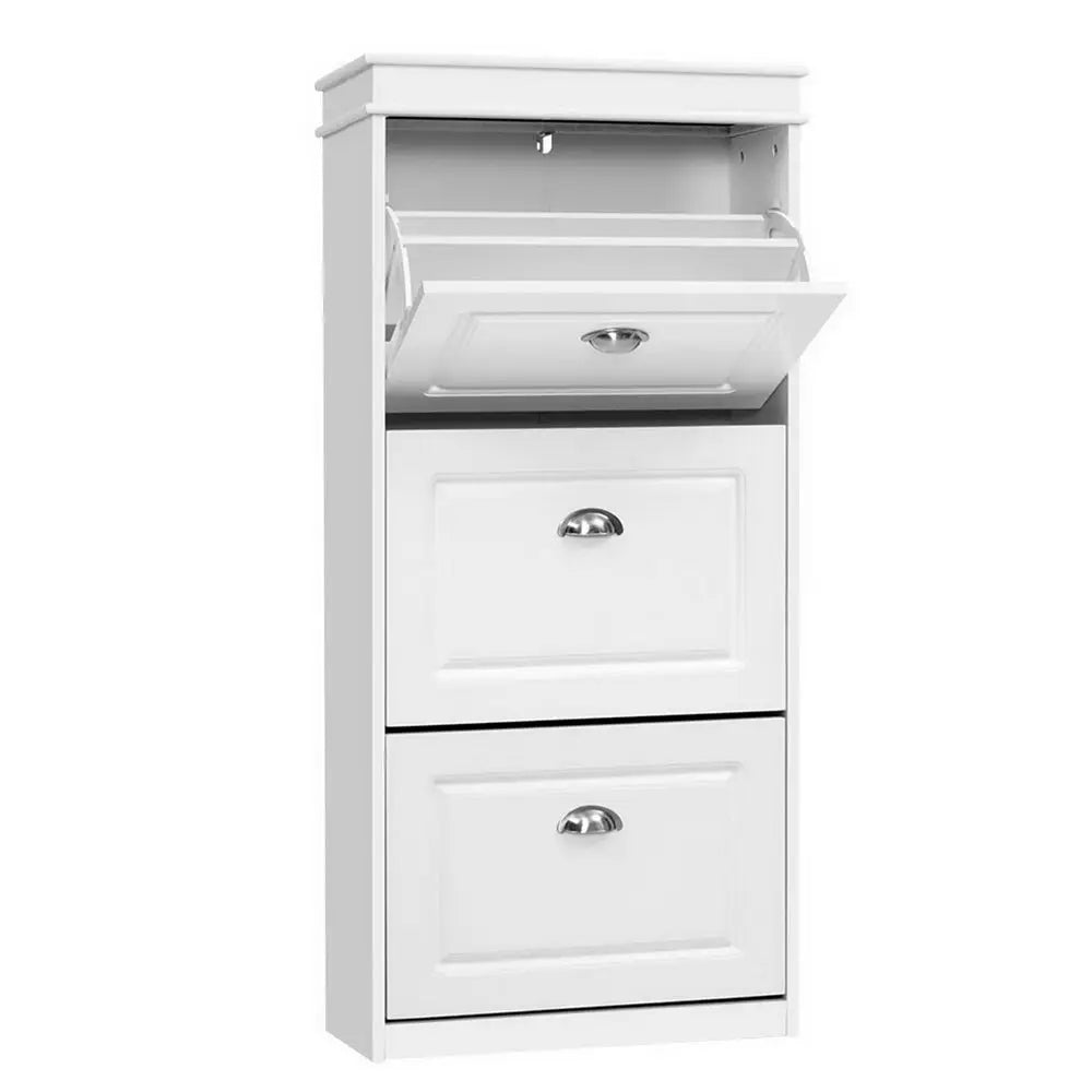 Artiss Shoe Cabinet 18 Pairs 3-tier White Sena - Furniture > Living Room