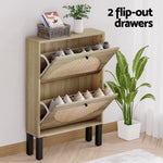 Artiss Shoe Cabinet 2 Drawers Rattan 6 Pairs - Home & Garden > Storage