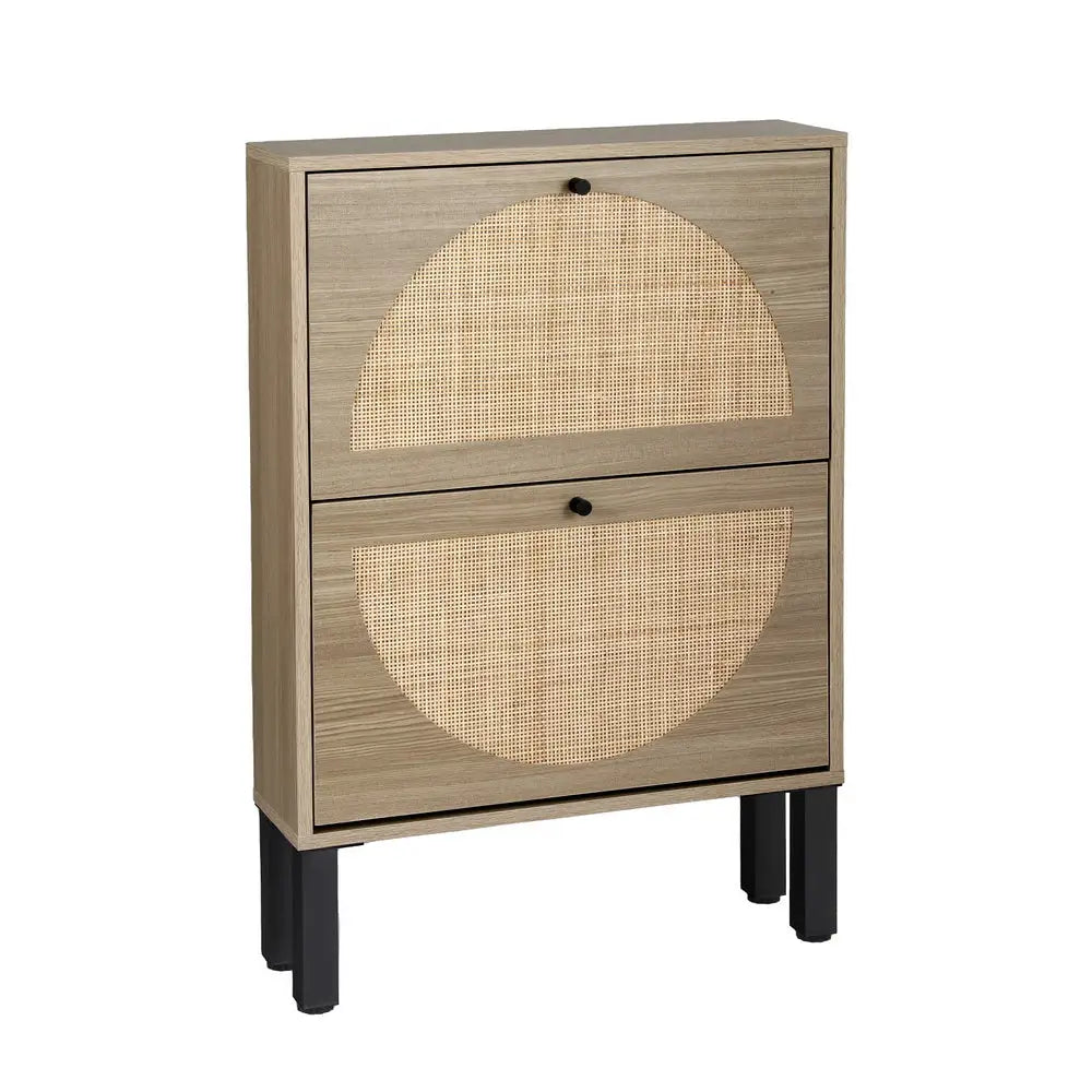 Artiss Shoe Cabinet 2 Drawers Rattan 6 Pairs - Home & Garden > Storage