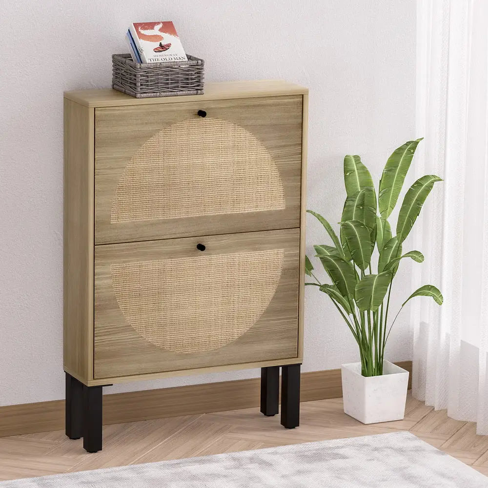 Artiss Shoe Cabinet 2 Drawers Rattan 6 Pairs - Home & Garden > Storage