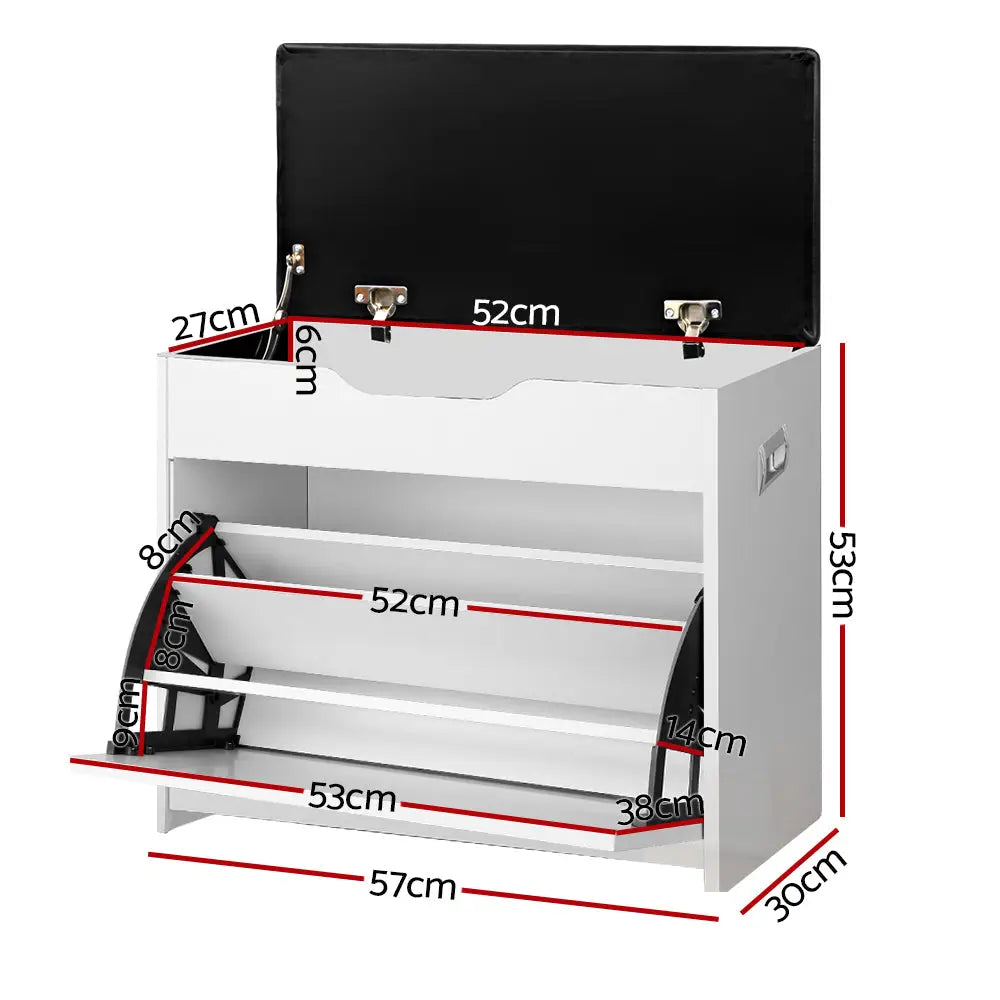 Artiss Shoe Cabinet Bench Shoes Organiser Storage Rack Cupboard White 15 Pairs - Furniture > Living Room