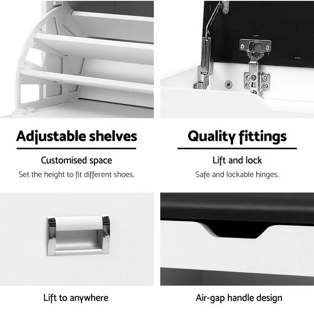 Artiss Shoe Cabinet Bench Shoes Organiser Storage Rack Cupboard White 15 Pairs - Furniture > Living Room