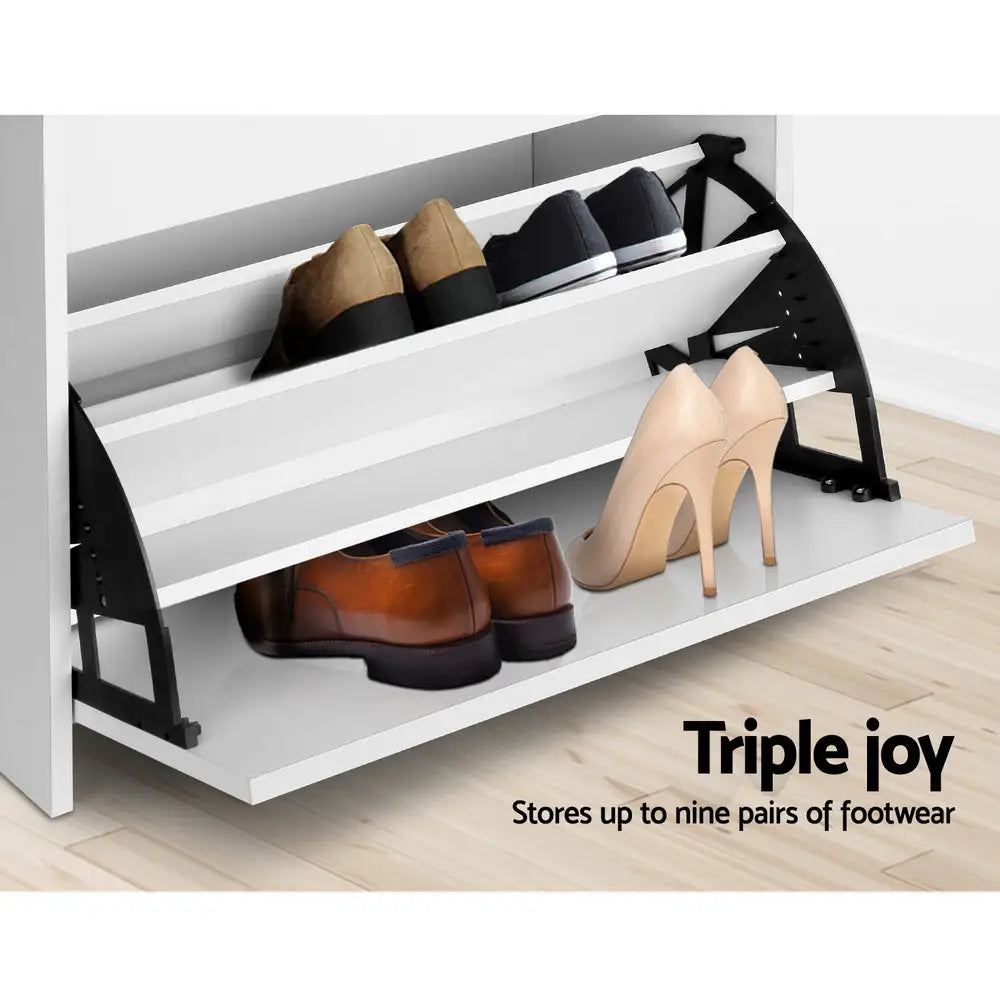 Artiss Shoe Cabinet Bench Shoes Organiser Storage Rack Cupboard White 15 Pairs - Furniture > Living Room