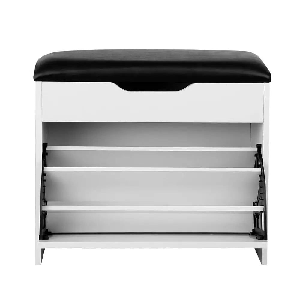 Artiss Shoe Cabinet Bench Shoes Organiser Storage Rack Cupboard White 15 Pairs - Furniture > Living Room