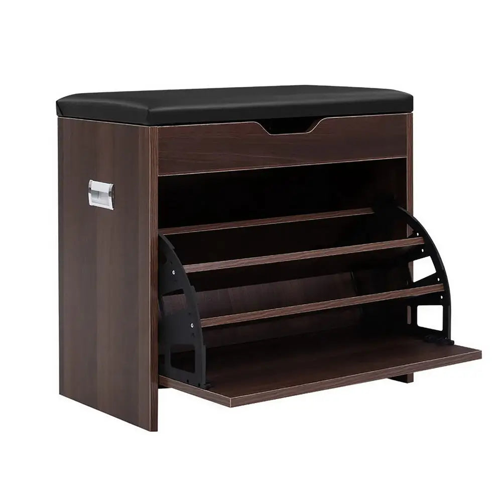 Artiss Shoe Cabinet Bench Shoes Organiser Storage Rack Wooden Cupboard 15 Pairs - Furniture > Living Room
