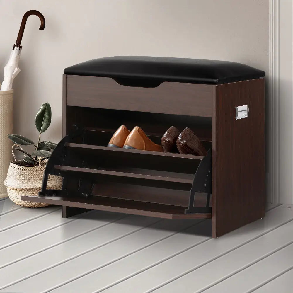 Artiss Shoe Cabinet Bench Shoes Organiser Storage Rack Wooden Cupboard 15 Pairs - Furniture > Living Room