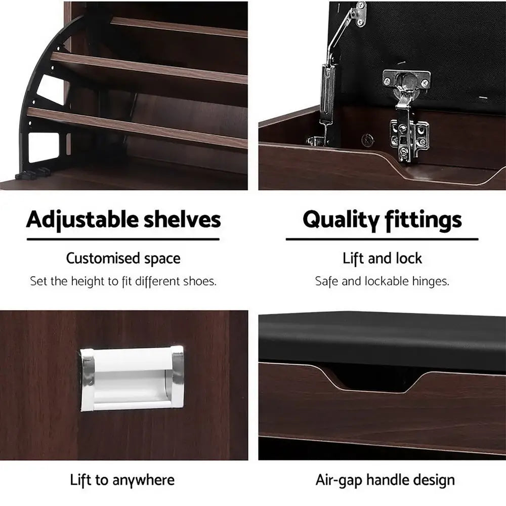 Artiss Shoe Cabinet Bench Shoes Organiser Storage Rack Wooden Cupboard 15 Pairs - Furniture > Living Room