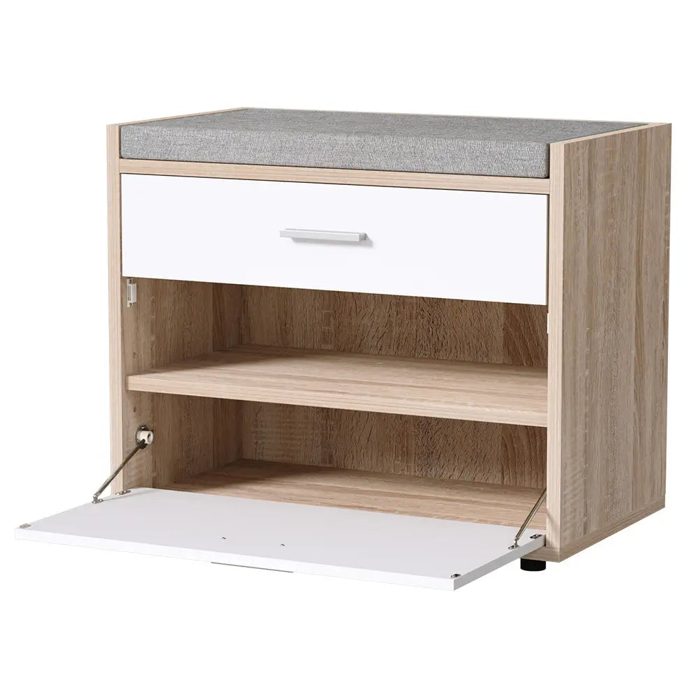 Artiss Shoe Cabinet Bench Shoes Storage Organiser Rack Fabric Seat Wooden Cupboard Up to 8 pairs - Furniture > Living