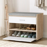 Artiss Shoe Cabinet Bench Shoes Storage Organiser Rack Fabric Seat Wooden Cupboard Up to 8 pairs - Furniture > Living