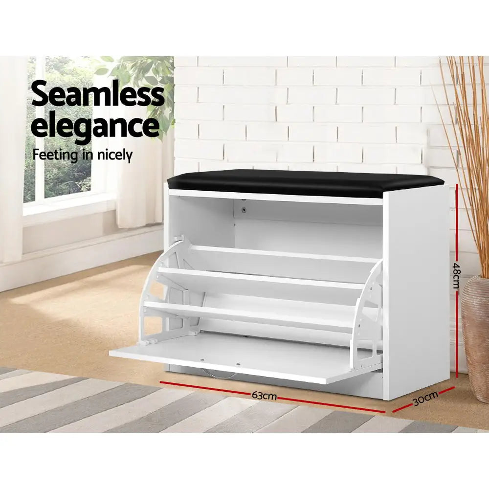 Artiss Shoe Cabinet Bench Shoes Storage Rack Organiser Drawer White 15 Pairs - Furniture > Living Room