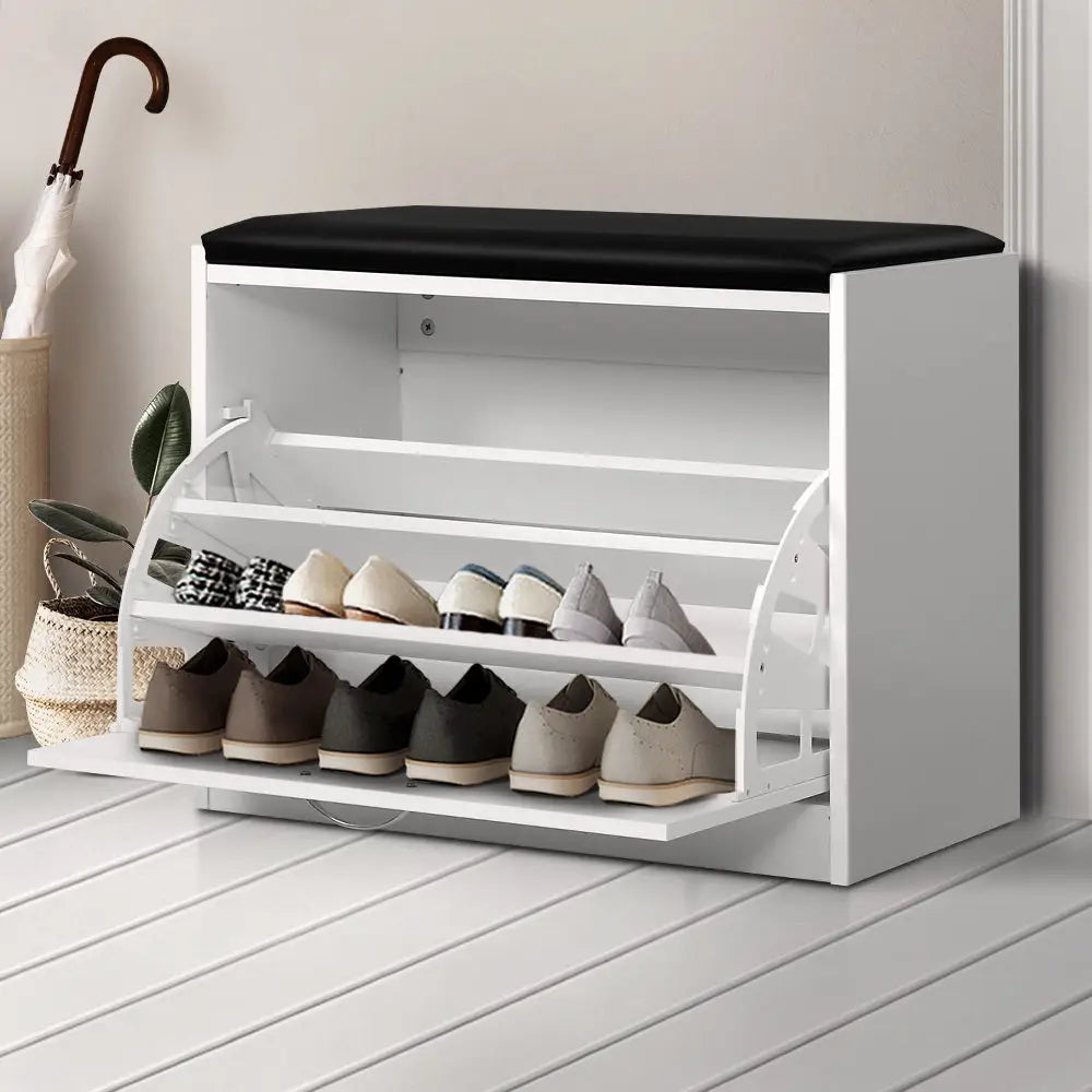 Artiss Shoe Cabinet Bench Shoes Storage Rack Organiser Drawer White 15 Pairs - Furniture > Living Room