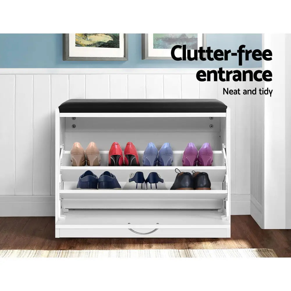 Artiss Shoe Cabinet Bench Shoes Storage Rack Organiser Drawer White 15 Pairs - Furniture > Living Room
