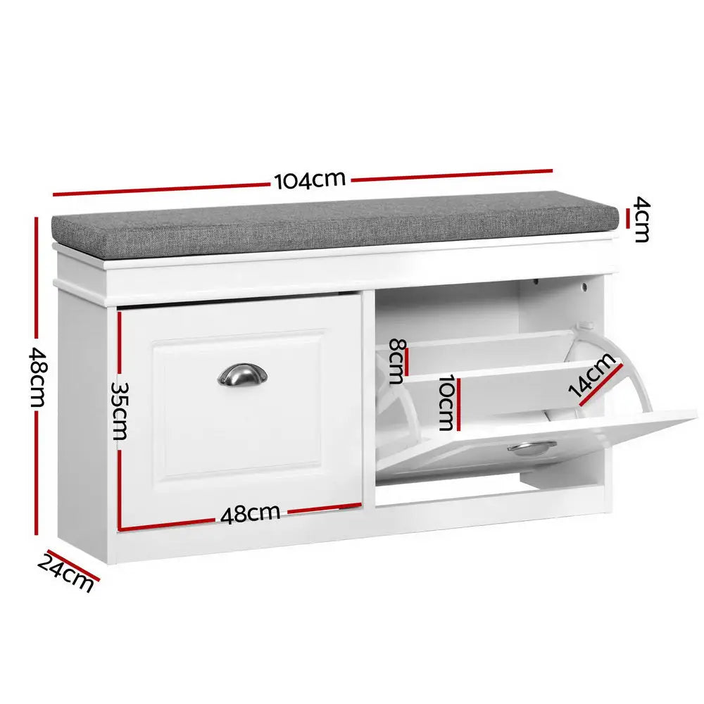 Artiss Shoe Cabinet Bench Shoes Storage Rack Organiser Drawer White Shelf 12 Pairs Box - Furniture > Living Room