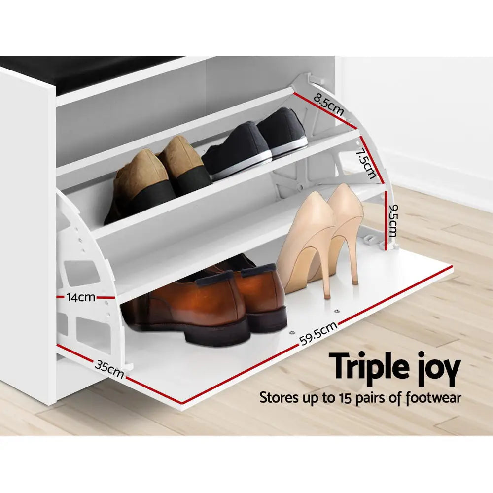 Artiss Shoe Cabinet Bench Shoes Storage Rack Organiser Drawer White 15 Pairs - Furniture > Living Room