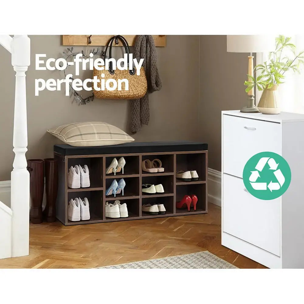 Artiss Shoe Cabinet Bench Shoes Storage Rack Organiser Shelf Cupboard Box Walnut - Furniture > Living Room