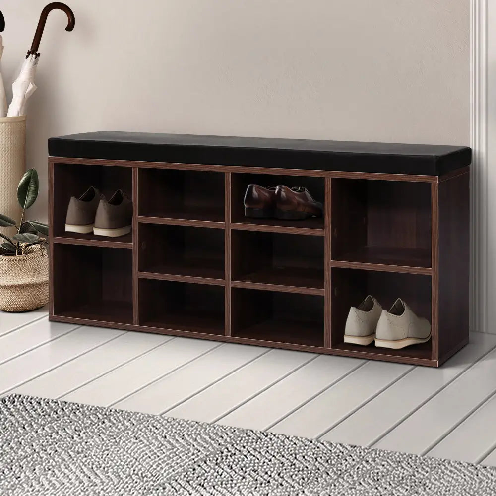 Artiss Shoe Cabinet Bench Shoes Storage Rack Organiser Shelf Cupboard Box Walnut - Furniture > Living Room