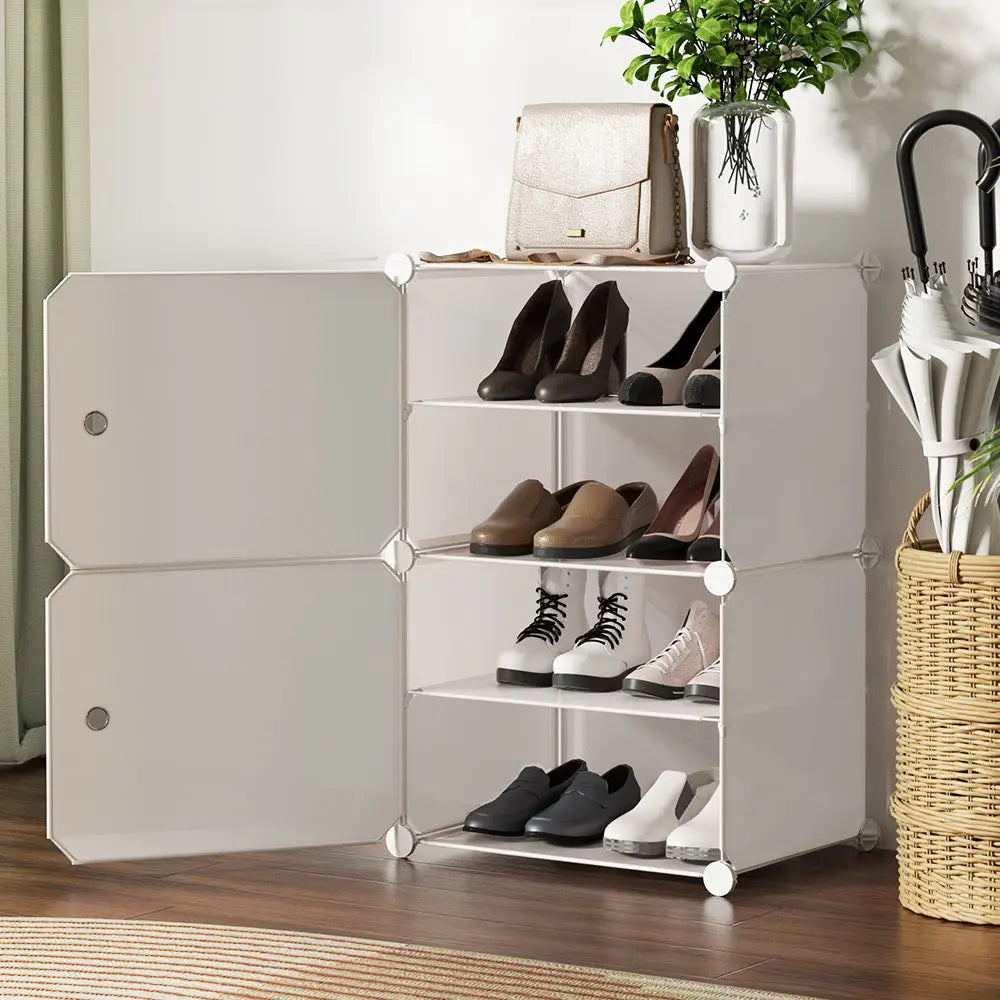 Artiss Shoe Cabinet DIY Shoe Box White Storage Cube Portable Organiser Stand - Home & Garden > Storage