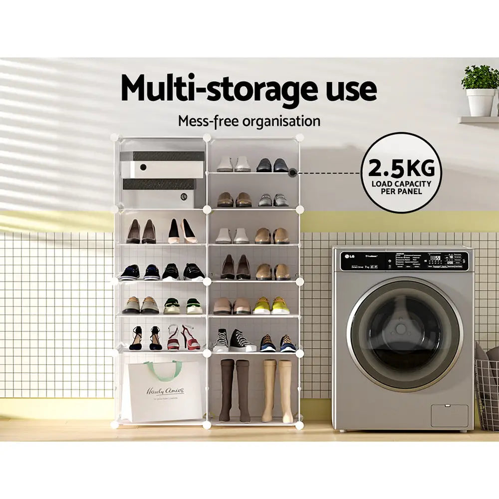 Artiss Shoe Cabinet DIY Storage Cube Shoe Box White Portable Organiser Stand - Home & Garden > Storage