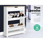 Artiss Shoe Cabinet Rack Storage Organiser Cupboard Shelf Drawer 16 Pairs White - Furniture > Living Room