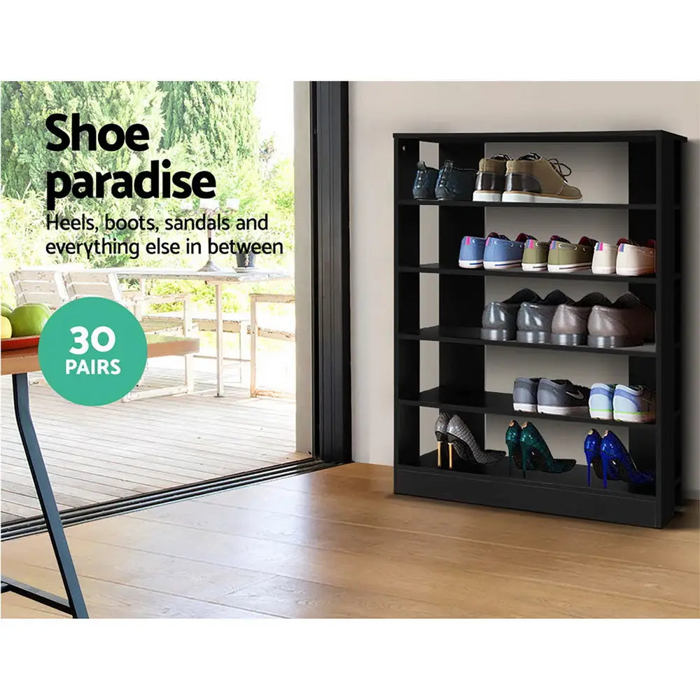 Artiss Shoe Cabinet Shoes Organiser Storage Rack 30 Pairs Black Shelf Wooden - Furniture > Living Room