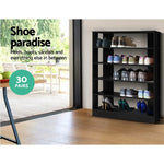Artiss Shoe Cabinet Shoes Organiser Storage Rack 30 Pairs Black Shelf Wooden - Furniture > Living Room