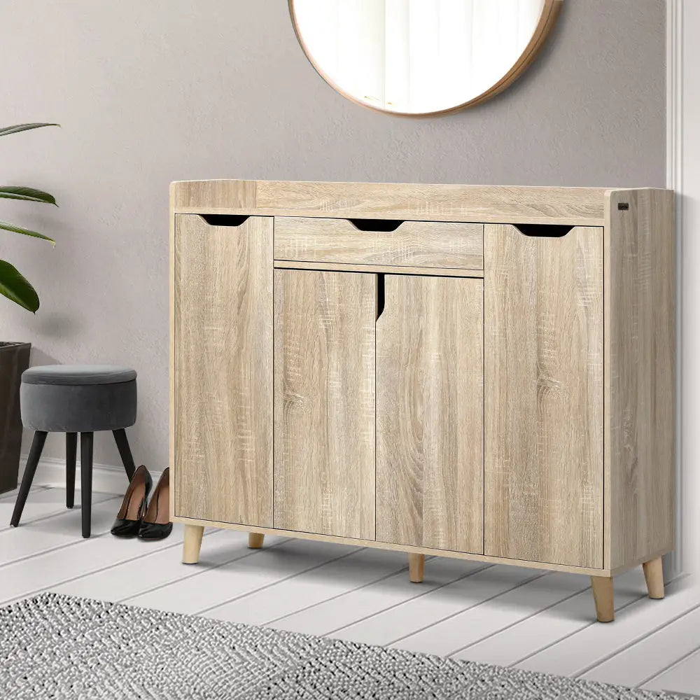 Artiss Shoe Cabinet Shoes Storage Rack 120cm Organiser Drawer Cupboard Wood - Furniture > Living Room