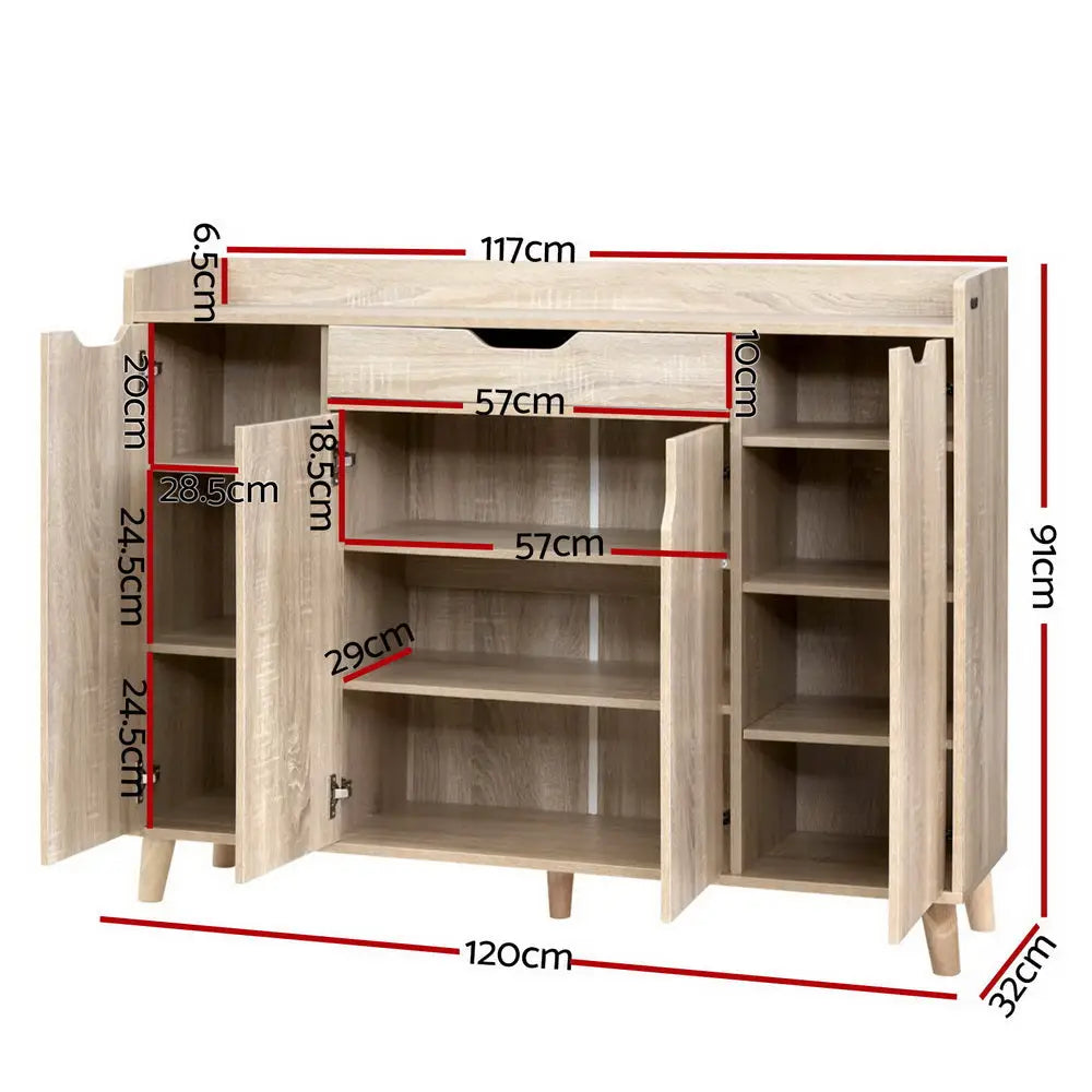 Artiss Shoe Cabinet Shoes Storage Rack 120cm Organiser Drawer Cupboard Wood - Furniture > Living Room