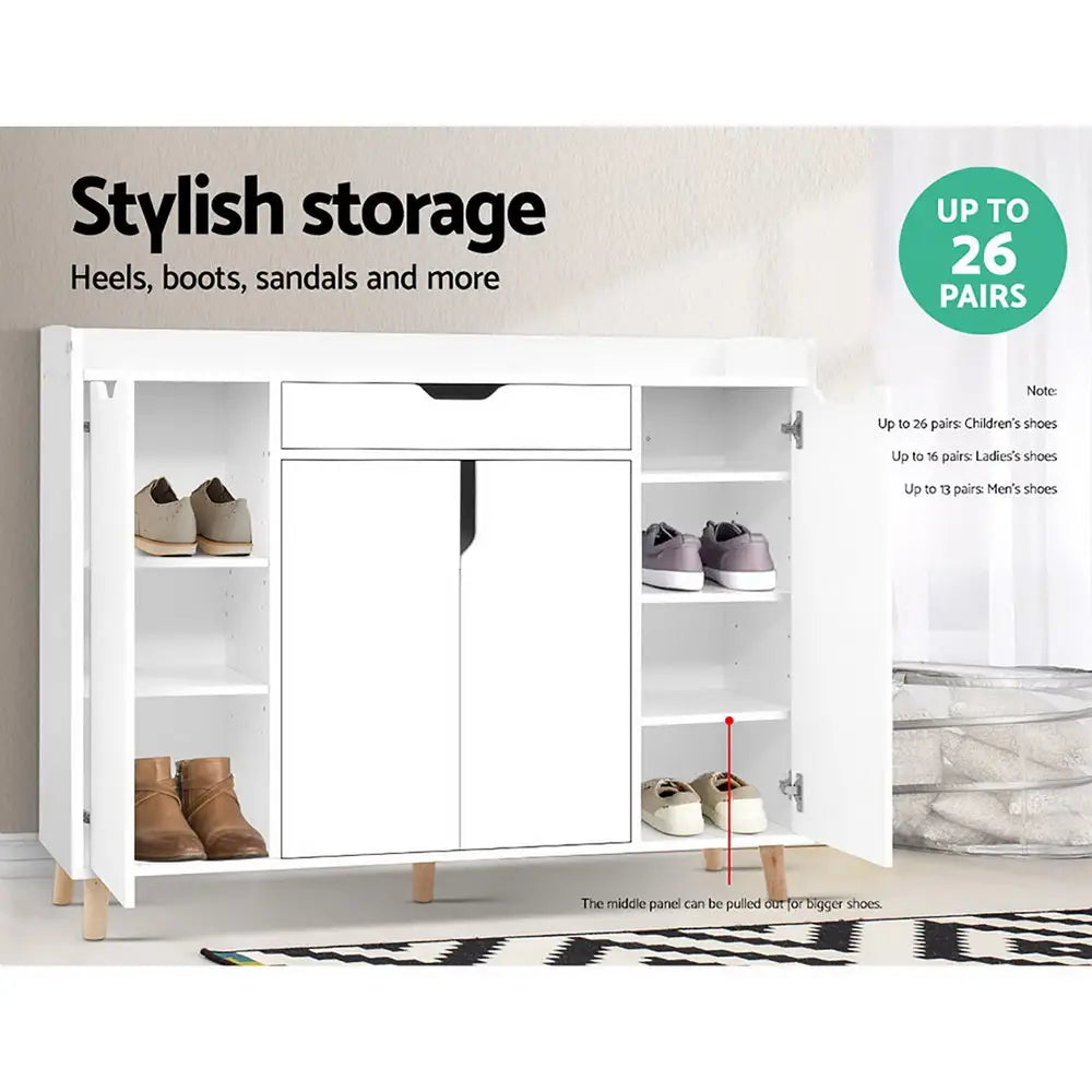 Artiss Shoe Cabinet Shoes Storage Rack 120cm Organiser White Drawer Cupboard - Furniture > Living Room
