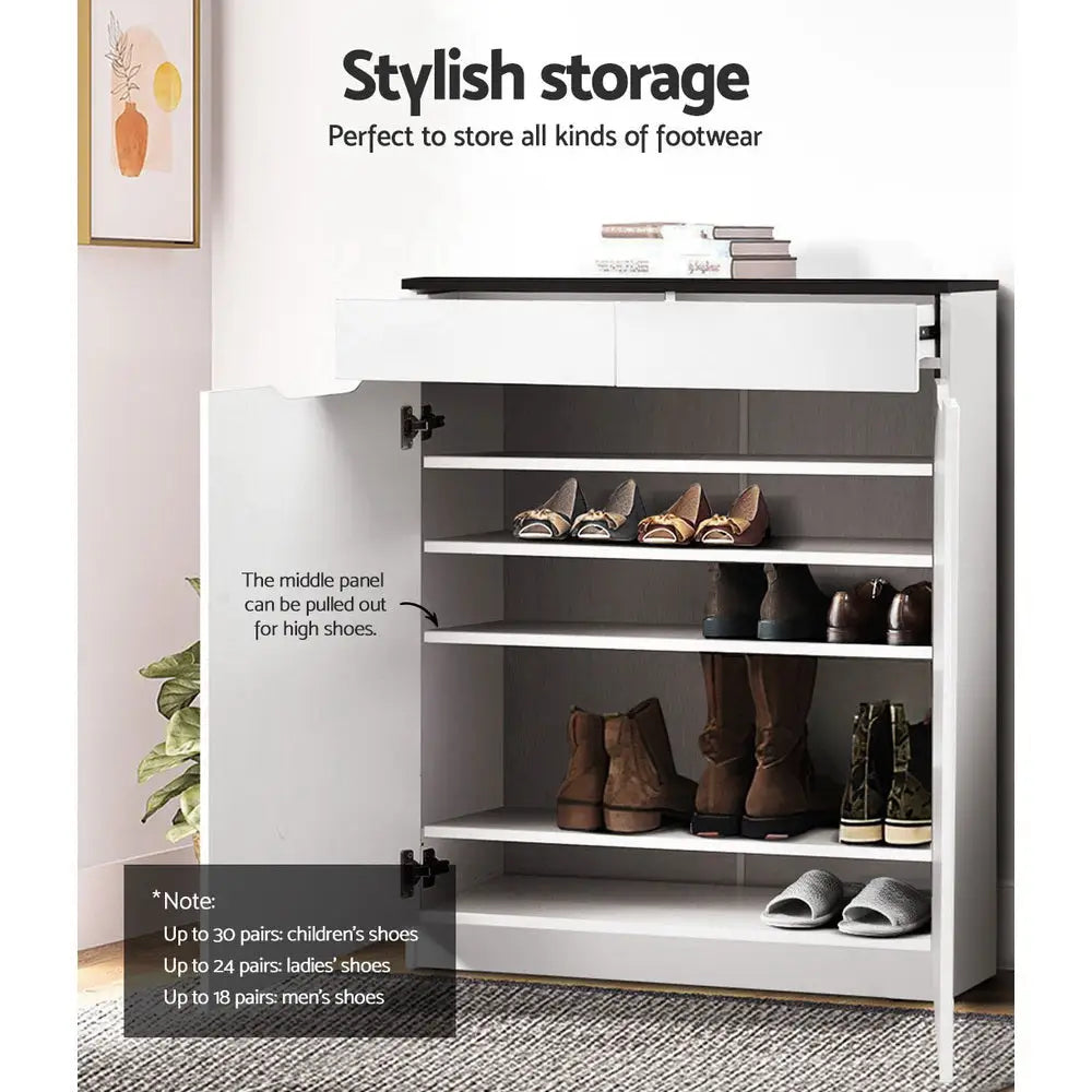 Artiss Shoe Cabinet Shoes Storage Rack High Gloss Organiser Cupboard White - Furniture > Living Room
