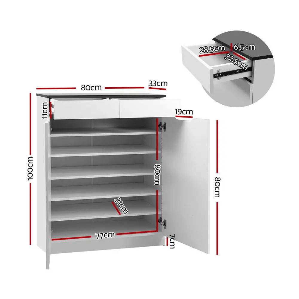 Artiss Shoe Cabinet Shoes Storage Rack High Gloss Organiser Cupboard White - Furniture > Living Room