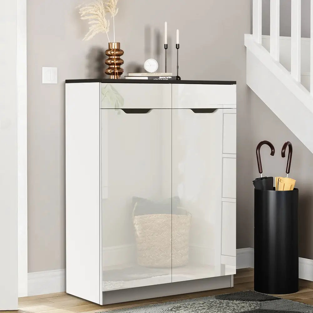 Artiss Shoe Cabinet Shoes Storage Rack High Gloss Organiser Cupboard White - Furniture > Living Room