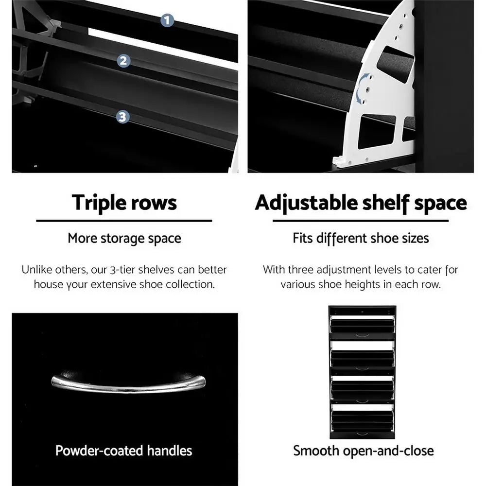 Artiss Shoe Cabinet Shoes Storage Rack Organiser 60 Pairs Black Shelf Drawer - Furniture > Living Room
