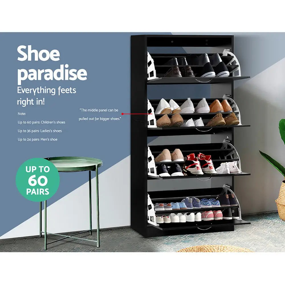 Artiss Shoe Cabinet Shoes Storage Rack Organiser 60 Pairs Black Shelf Drawer - Furniture > Living Room
